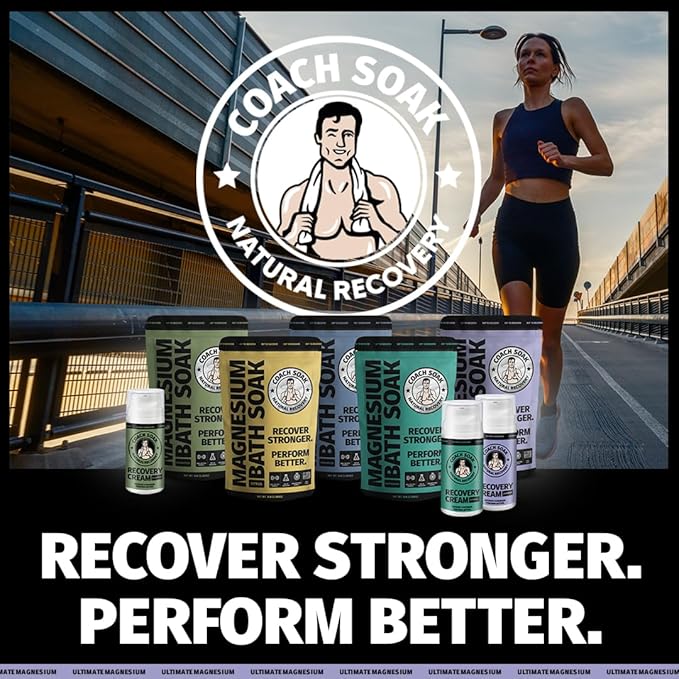Coach Soak Magnesium Lotion with MSM - Magnesium Chloride & Menthol - Non-Greasy Alternative to Epsom Salt Lotion and Cream - Apply Before Sleep for Feet, Leg Cramps & Body - Lavender 3.4oz