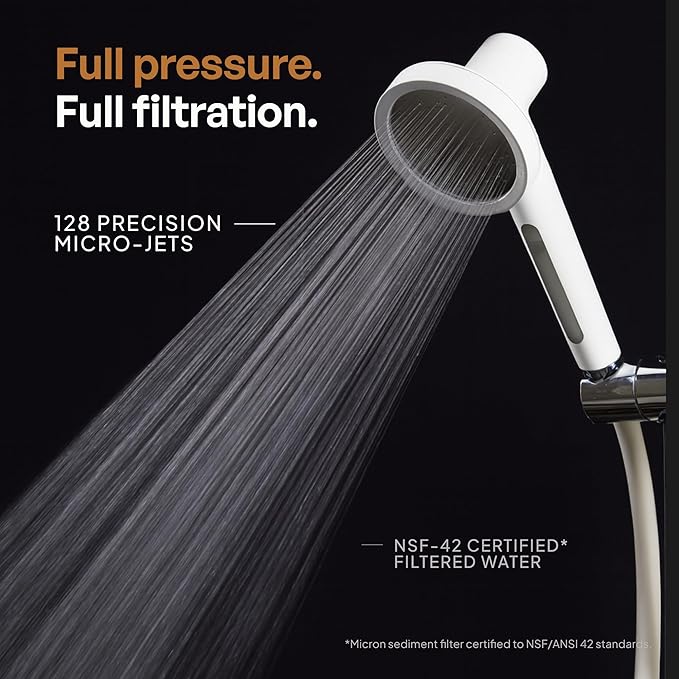 SecondShower Filtered Shower Head with Handheld for Hard Water - NSF Certified 99.9% Chlorine Removal, High Pressure, Korean Vitamin C Filter for Soft Skin & Hair (Pure Silver)