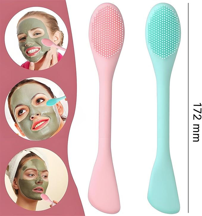 2 PCS Facial Cleansing Brush,2 in 1 Silicone Face Mask Brush for Exfoliating,Massaging,Remove Blackheads,Deep Pore Cleansing,DIY Mask
