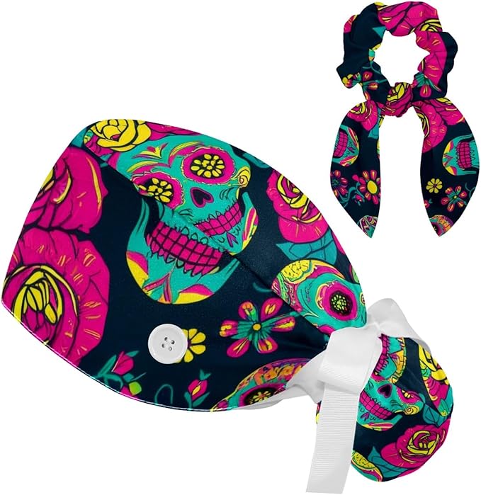 Scrub Cap with Hair Scrunchy, Ponytail Holder Surgical Cap