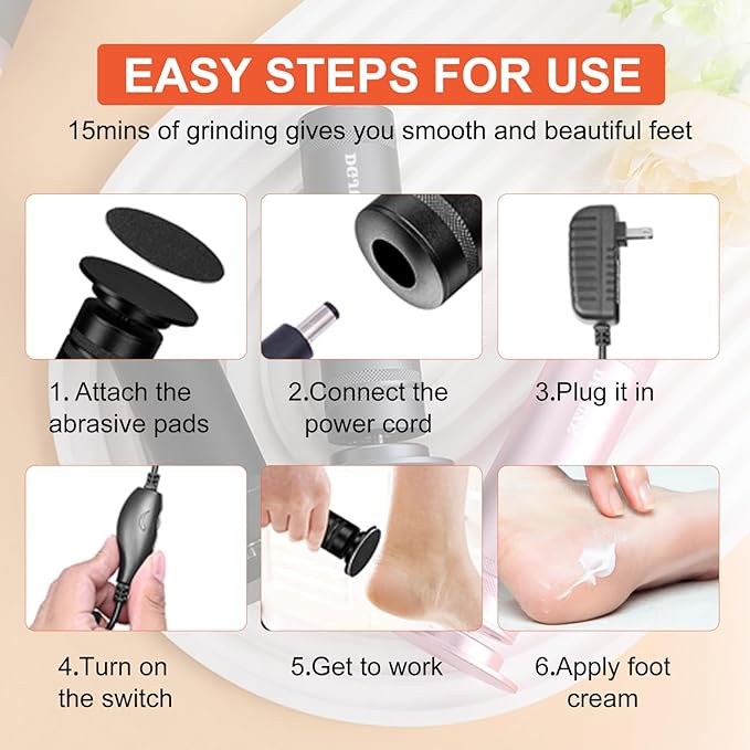 PowerPro Electric Foot Callus Remover,36W Professional 1200rpm Heavy Duty Metal Grinder for Dead Skin Automatic Foot Sander with 60pcs Sandpaper Pads for Home Use Pedicure Tool(Black)