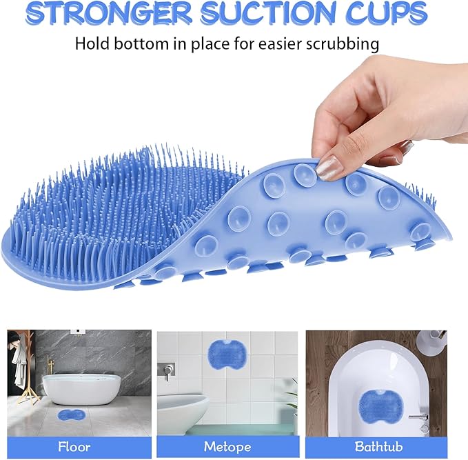 Shower Foot Scrubber, Wall Mounted Bath Massage Pad, Back Scrubber Back with Non Slip Suction Cups to Improve Circulation, Soothe Achy Feet (Blue)