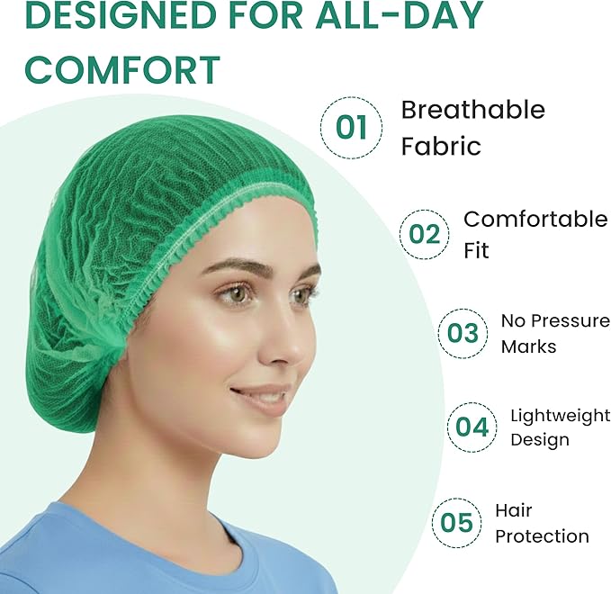 Disposable Bouffant Caps 21 Inch Non Woven Hair Net Elastic Head Cover For Food Service Kitchen Salon Lab Spa And Hygiene Use