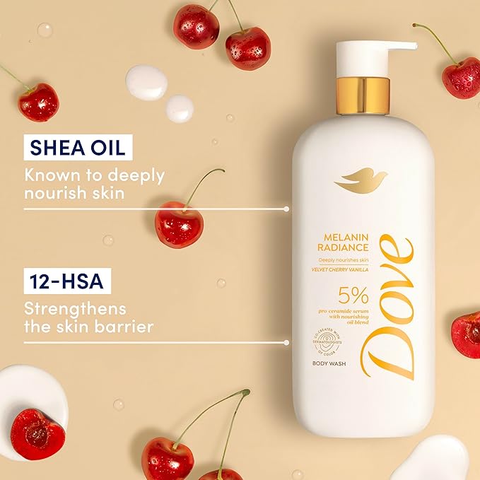 Dove Body Wash Melanin Radiance Nourishes for restored radiance 5% pro-ceramide serum with nourishing oil blend 18.5 oz (Pack of 4)