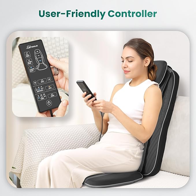 Snailax Shiatsu Back Massager with Heat & Vibration, 3D Kneading Massage Chair Pad for Pain Relief Deep Tissue, Chair Massager for Office Home Chair Use, Gifts for Mom, Dad