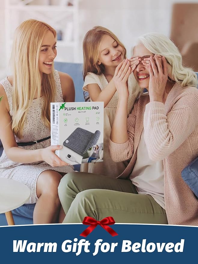 Heating Pad for Back Neck and Shoulders, 17”×33” Large Heated Pad with 4 Level Timing, 6 Level Heat Setting and Auto Shut Off, Gifts for Women, Men