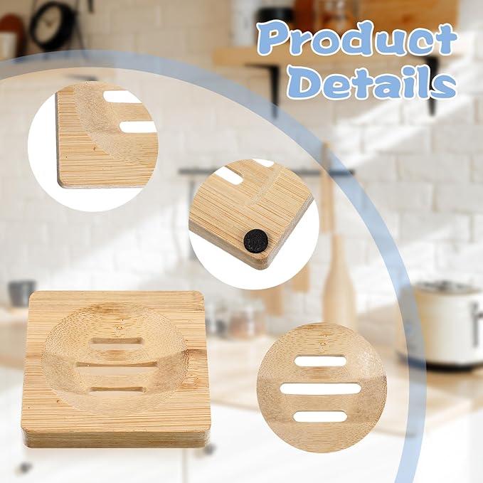 20Pcs Bamboo Soap Dishes 3 Inch Wooden Soap Tray Soaps Holder for Bathroom Shampoo Bar Holder for Shower Bamboo Round Soaps Dish Self-Draining Bar Soap Holder for Home Kitchen Travel Bath Tub