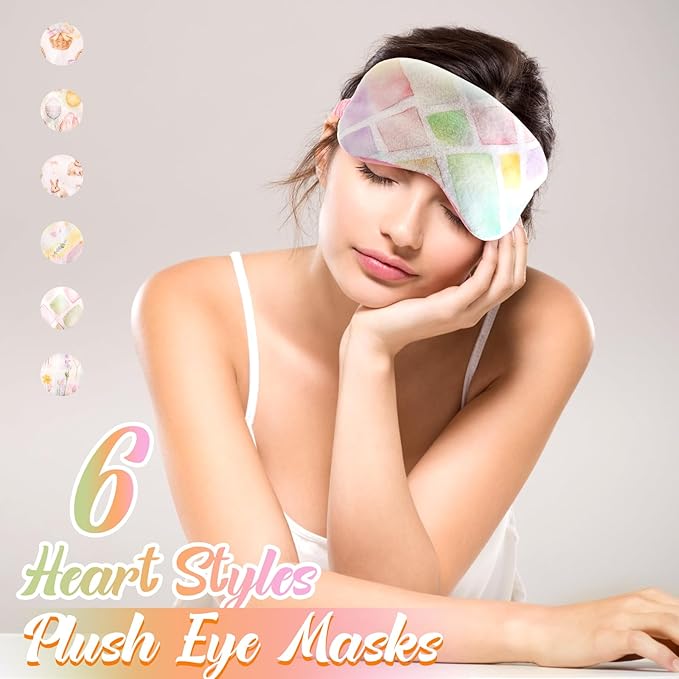 Cuffbow 6 Pack Plush Sleep Mask Set, Cute Plush Eye Masks for Sleeping, Soft Comfortable Travel Nap Blindfold, Sleepover Party Favors for Women(Easter,Light)