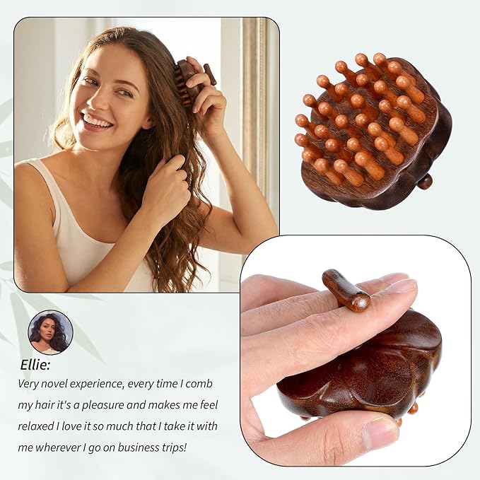 ElevateTech Wooden Scalp Massager Comb for Promote Hair Growth, Natural Wooden Hair Brush Portable Handheld Head Gua Sha Brush Round Anti-Static Head Massage Tool for Men Women Spa
