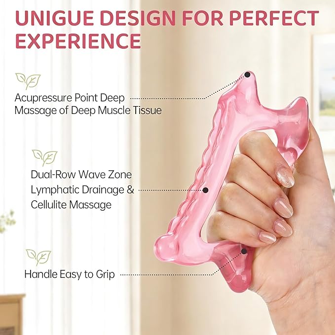 6-in-1 Resin Body Gua Sha Facial Tools - Lymphatic Drainage Tool, Face Gua Sha Tool & Acupressure Tool - Body Guasha Tool, Trigger Point Massage Tool Fascia &Cellulite Massager(Pink)