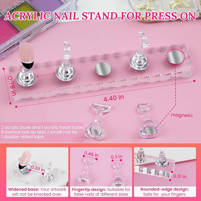 Nail Stand For Press On With Nail Art Brushes Nail Holder For Painting Practice Display Presson Nails Nail Art tools Set with Nail Dotting 3D Sculpting tools, Practice Kit Tech