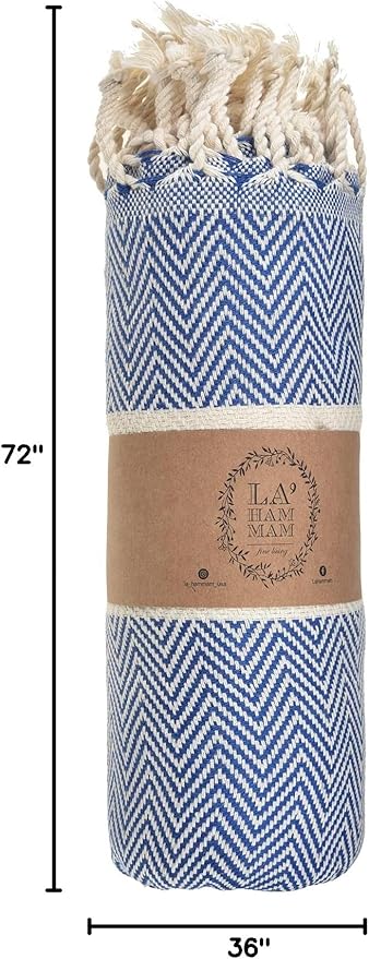 Beach Towel | Cotton Beach Towels, Easy to Carry, Sand Free, Highly Absorbent, Quick Dry, Turkish Towels for Travel Camping Bath Sauna Beach Gym Pool Yoga SPA by Lahammam, Herring, Blue