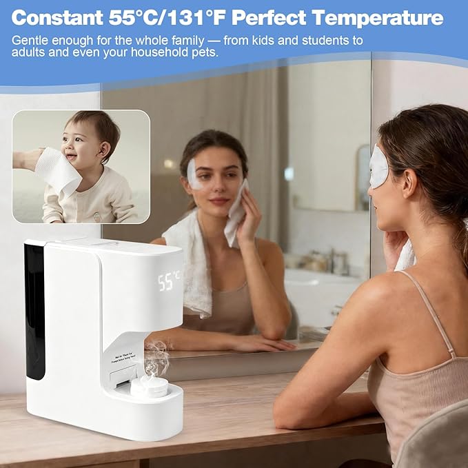 Hot Towel Dispenser, Mini Hot Towel Warmer for SPA, AZ GOGO Hot Face Towel Heater Machine with Smart Voice Alerts, 55°C(131°F) Constant Temp, 5-Second Fast Heating, 20 Compressed Towels