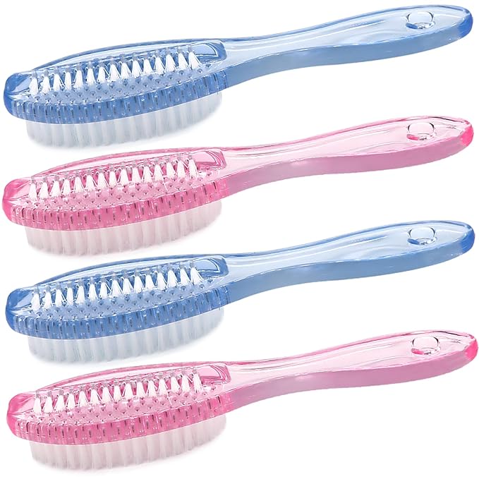 Handle Grip Nail Brush Two Sided Hand Fingernail Cleaning Brush Foot Scrub Brush Soft Stiff Bristles Fingernails Toenails Toes Scrubber Brushes for Men Women Kids, 4 PCS