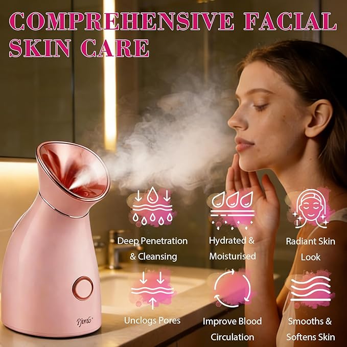 Pjordo Facial Steamer Spa Kit, 12 Skin Care Tools & 5 Jelly Mask Powder, Nano Ionic Steamer for Facial Deep Cleaning Unclog Pores Sinuses, Warm Mist Humidifier for Home SPA, Mothers Day Gifts for Her