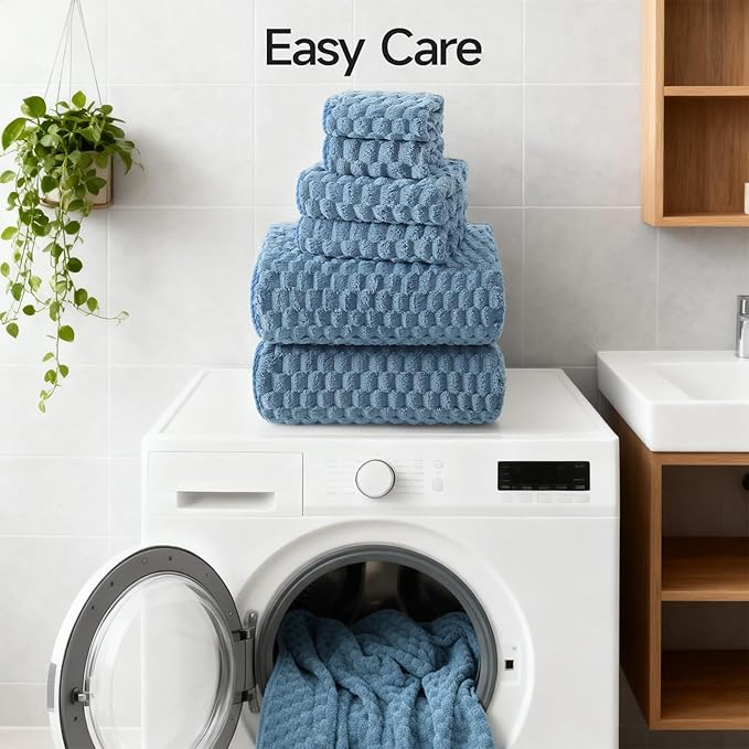 REDKISS Blue Microfiber Towels Set of 6-35x70 Inches Oversized Bath Sheets, Extra Large Bath Towels Set of 6, Super Soft Quick Dry Lint Free Absorbent Waffle Microfiber Shower Towels