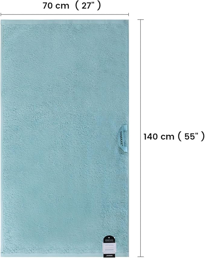 SEMAXE Blue Bath Towel, 100% Cotton Bath Towel with Hanging Loop, 55 x 27 Inch, Soft Absorbent & Quick Dry, for Bathroom & Travel