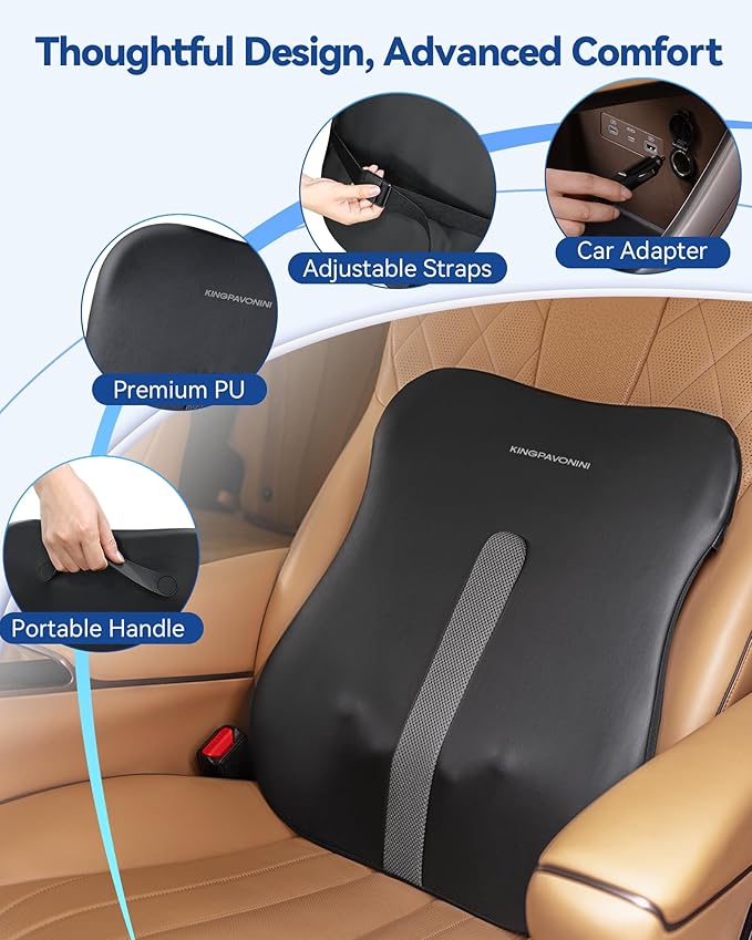 KingPavonini Back Massager for Pain Relief Deep Tissue, Up-Down Rolling & Ultra-Slim Shiatsu Back Massager with Cushion Layer, Lower Back Massage for Chair Home Office, Gift for Men Women