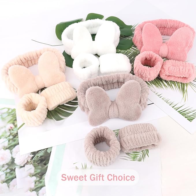CIEHER 12 PCS Makeup Headband for Women Wrist Washband Scrunchies Cuffs for Washing Face, Soft Butterfly Spa Headband Matching Wristbands