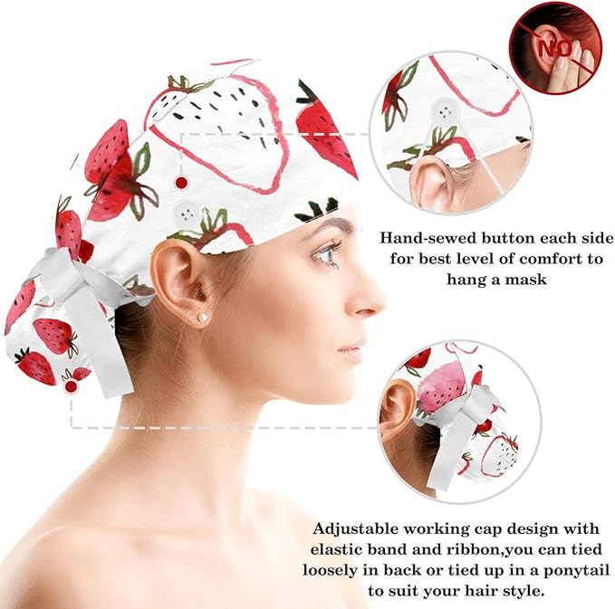 Ethnic Aztec Pattern Adjustable Scrub Cap Hat with Button, Working Hat Sweatband with Bow Hair Scrunchy for Woman