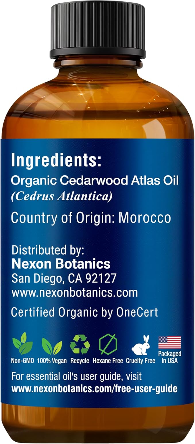 Organic Cedarwood Essential Oil 30 ml - Pure, Natural Oils for Aromatherapy, Diffusers, DIY, Candle and Soap Making Scent - Nexon Botanics