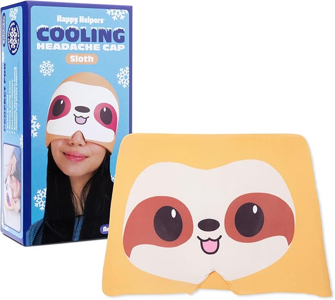 Happy Helpers Sloth Cooling Headache Cap by Relatable, Perfect for Soothing Support During Headaches, Hangovers, Post Workout Recovery, Stress Support and Cooling Support, Includes 1 Cooling Cap