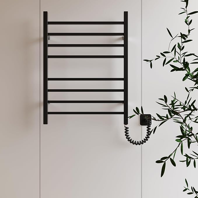 HEATGENE Towel Warmer, Heated Towel Warmer Rack, Wall-Mounted Hardwired/Plug-in Electric Towel Warmers for Bathroom, Hot Towel Rails - Matte Black
