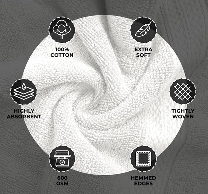 Avalon Towels White Bath Towels Set of 4 pcs (27x54 inches), 100% Cotton Towel Absorbent and Quick Dry White Towels for Bathroom, Super Soft and Perfect for Daily Use