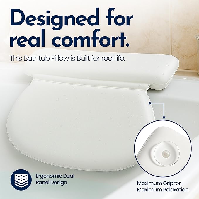 Epica Bath Pillow Bathroom Accessories| Bath Essentials Neck Pillow for Head and Neck Support| Bathtub Decor for Back Support Waterproof with Non Slip Suction Cups| tub Accessories for Bathtub Decor