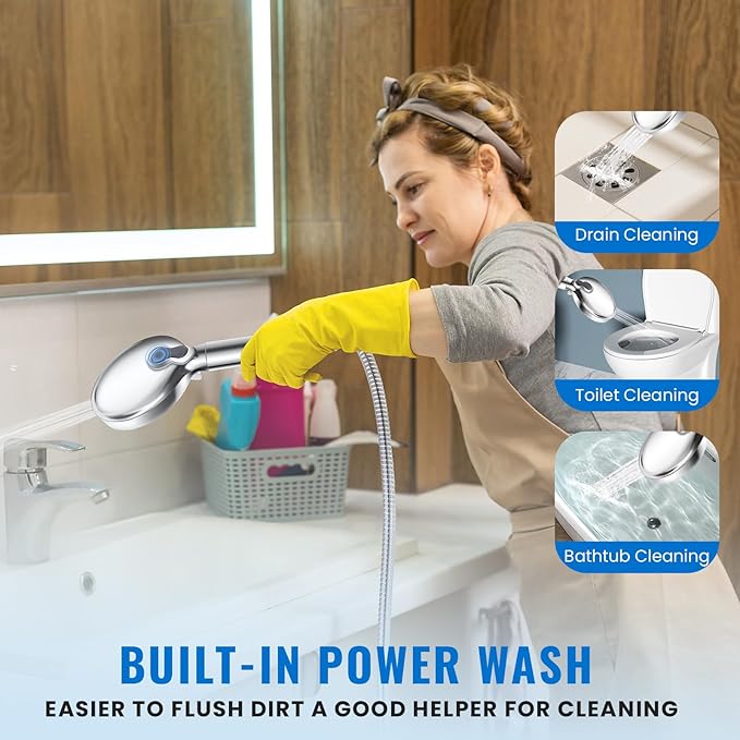 Ryamen Filtered Shower Head with Handheld, High Pressure 9-Spray Modes Detachable Shower Head with Filter for Hard Water-Remove Chlorine & Impurities, Improve Skin & Hair Health, 2 Filters, Chrome