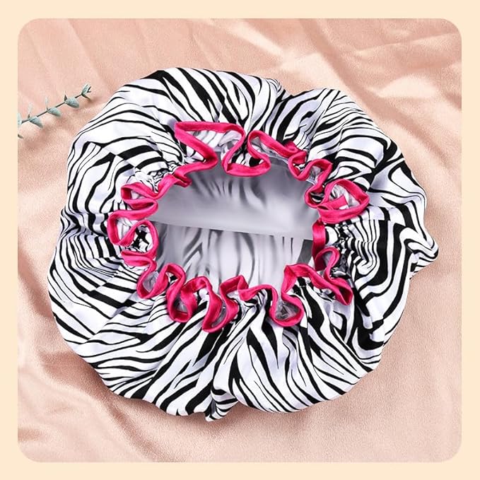 Vintage Zebra Print Shower Cap for Women Reusable Waterproof Large Adjustable Cute Shower Caps for Women Washable Elastic Womens Big Bathing Cap for Long Short Hair Zebra Print Bath Caps for Washing