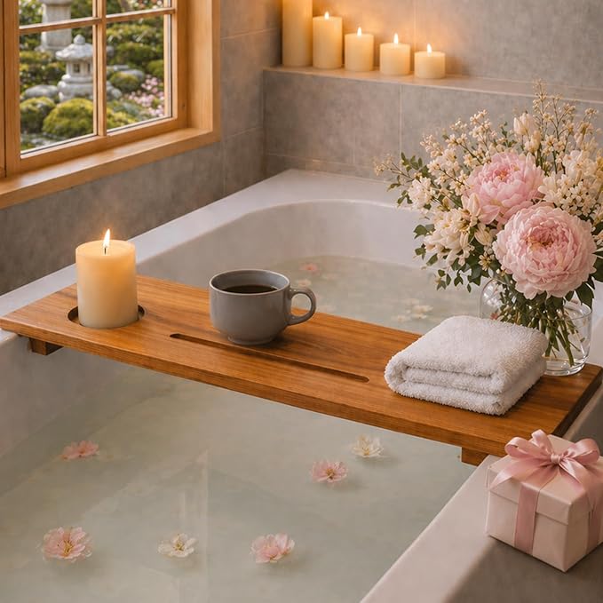 Teak Bathtub Tray for Tub 29” | Bath Tub Tray Wood for Small Tubs, Bath Tray for Tub, Bathtub Trays for Tub, Bath Table Tray for Home Spa | Fjord by JapandiSpirit