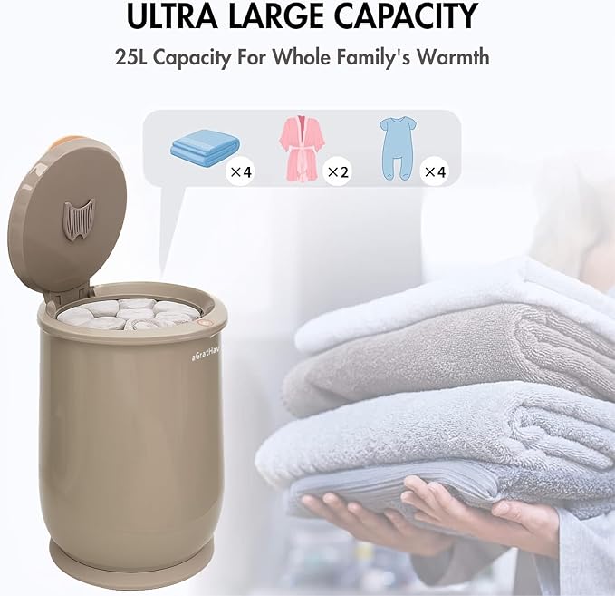 Towel Warmers Ultra Large Capacity Bucket Style 450W for Bathroom ETL FCC Certified Fits up to Two 40"x70" Towels, Blankets, Bathrobes with Auto Shut Off (Grey)