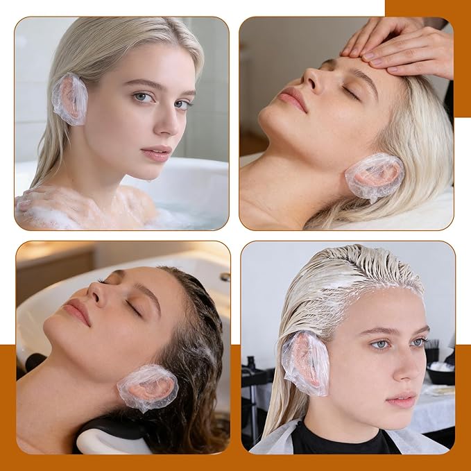 200 Pack Disposable Ear Covers for Shower, Ear Covers for Hair Dye, Waterproof, Lightweight, Comfortable to Wear, Suit for Showering Bathing Swimming at Home, Spa, Travel, Hotel