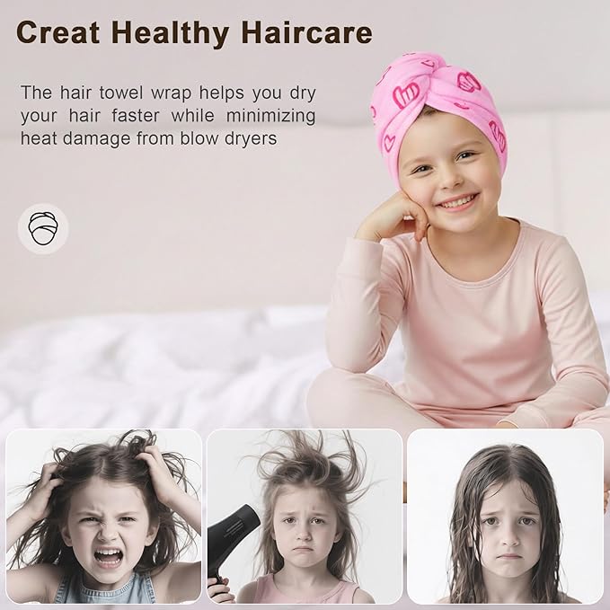 Unicorn Castle Microfiber Hair Towel for Kids 2Pack Hair Wrap Towels Absorbent Hair Drying Towel Wrap Hair Turbans for Curly Thick Hair,Pink Blue Heart