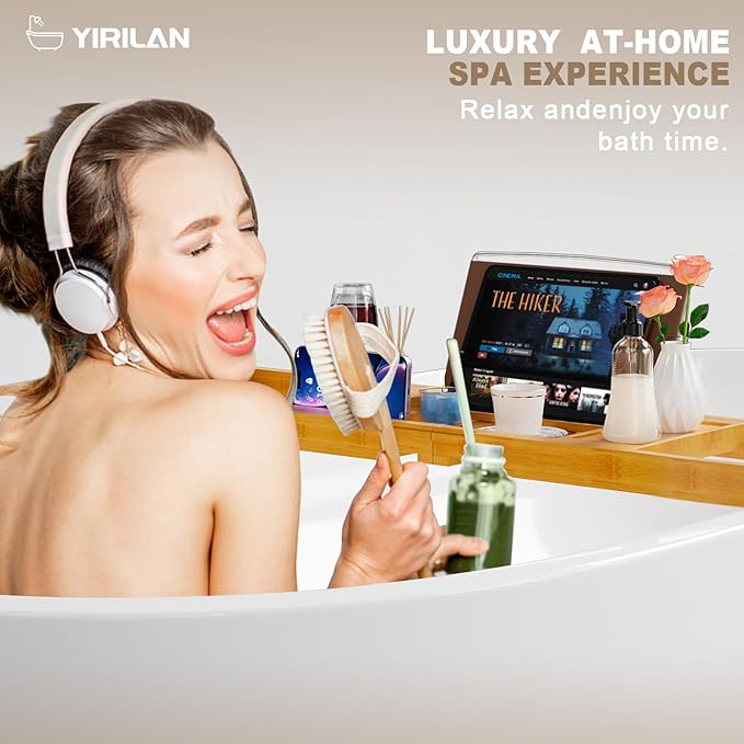 Yirilan Bathtub Trays for Tub,Bath Tray, Foldable Bathtub Caddy,Bathtub Caddy Tray for Tub - Foldable Bamboo Bath Table Tray