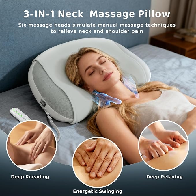 Zenopax Neck Massager for Pain Relief Deep Tissue-Human-Like Neck and Shoulder Massager with Heat,Cordless Rechargeable Sleeping Kneading Pillow