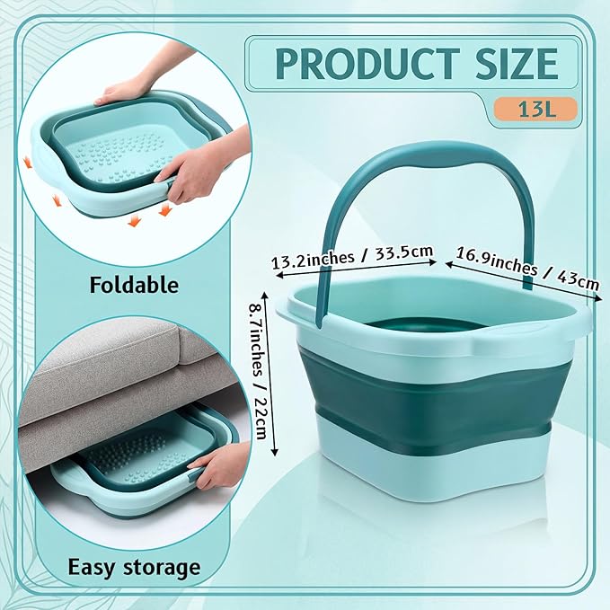 2 Pack Collapsible Foot Bath Plastic Foot Soaking Tub Portable Feet Bucket with Handles and Massage Acupoint for Feet Care Routine Home (Green and White)