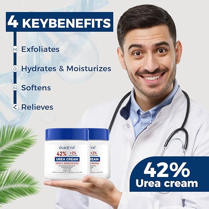 OUKEYA Urea Cream 42% plus Salicylic Acid 2% Net 12.35 Oz Foot & Hand Cream for Dry Cracked, Urea Lotion for Feet Maximum Strength, 2 Pack