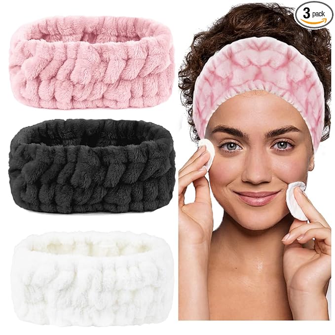 LAPOHI 3 Pack Microfiber Modern Face Washing Headbands for Women and Girls