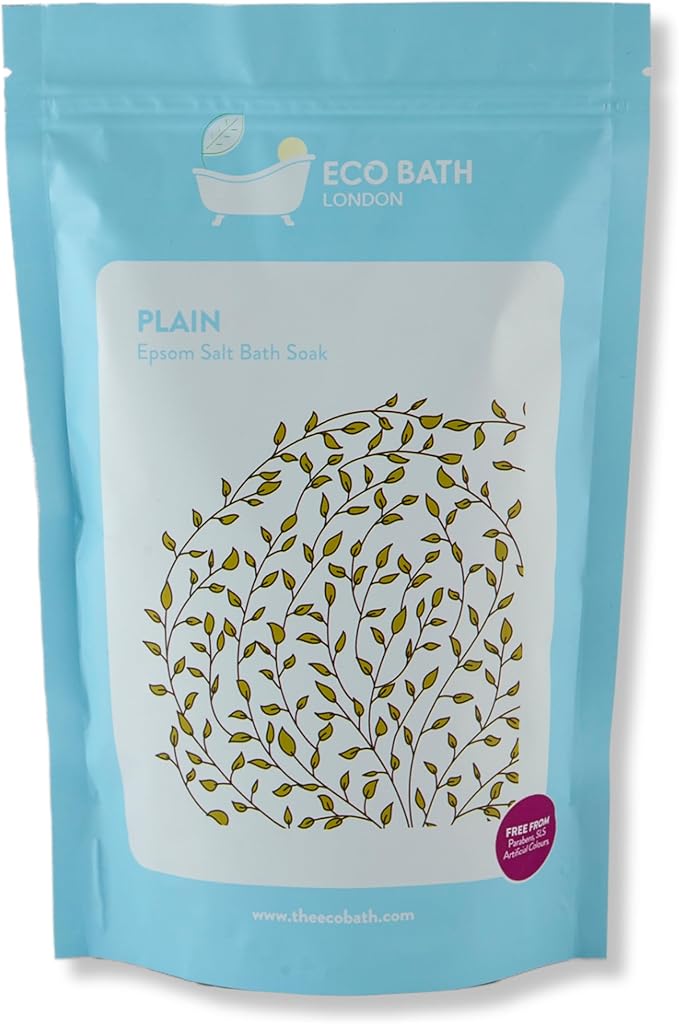 Eco Bath London Plain Unscented Epsom Salt Bath Soak - Pouch 2.2 lb (1 kg), Made in UK, Natural Magnesium Bath Salt, Relaxing Spa Bath Soak for Stress Relief, Self Care Gift for Women and Men