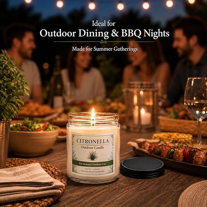 Citronella Candles Outdoor - 6 Pack Natural Soy Wax Citronella Candles for Patio,Garden,Yard, Balcony BBQ, Camping, Party, up to 200 Hours Burning Summer Outside Candle Set
