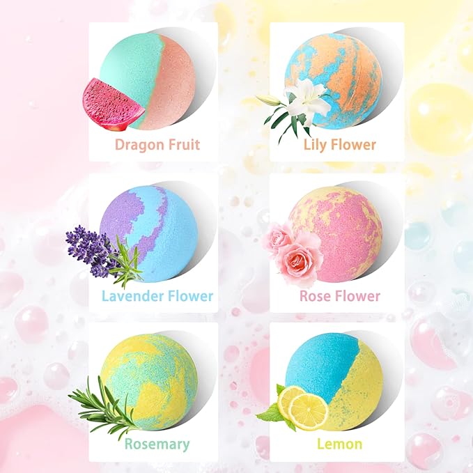 Bath Bombs Salt Balls,18 Natural Handmade Bath Bomb Kit,Organic Bathbombs with Rosemary Lemon Rose,Perfect for Bubble Spa Bath,Birthday Gifts for Boys, Girls