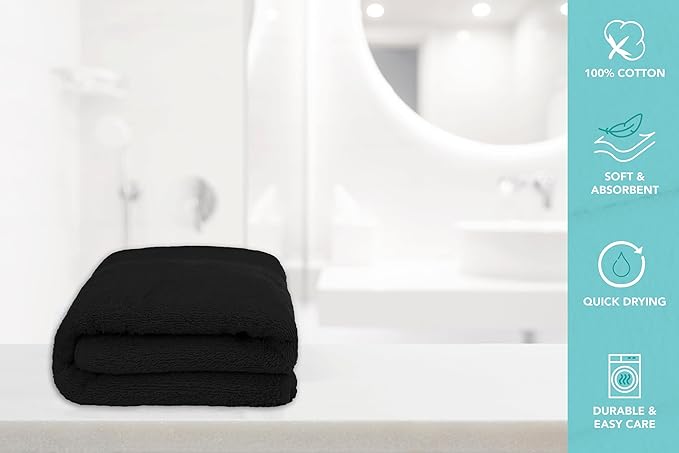 Medium Bath Towels Bulk Set of 12 – 100% Cotton Terry – 24" x 48" – Quick Dry, Soft & Highly Absorbent – Black Towels for Bathroom, Gym, Spa, Pool & Daily Use
