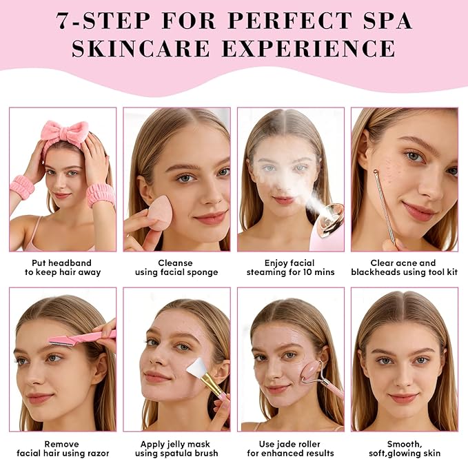 Pjordo Facial Steamer Spa Kit with 17 Skin Care Tools, Nano Ionic Face Steamer for Deep Cleaning Unclogs Pores, Warm Mist Humidifier Steamer for Face Home Sauna SPA, Mothers Day Gifts for Women