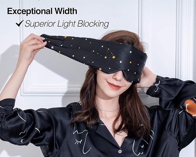 Fleur&Yang Silk Sleep Mask, Adjustable Blackout Sleeping Mask for Men Women, Soft Breathable 100% Mulberry Silk Fabric, Cooling Eye Cover Blindfold for DeepSleep or Meditationc(Starlight)
