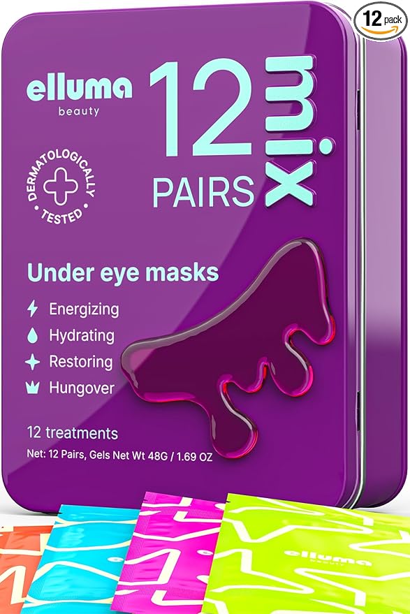 Under Eye Patches 12 Pairs of Themed Hydrogel Eye Gel Pads - For Puffy Eyes and Dark Circles, Under Eye Bags, Wrinkles - Mix Set | Energizing, Hydrating, Restoring, Hungover