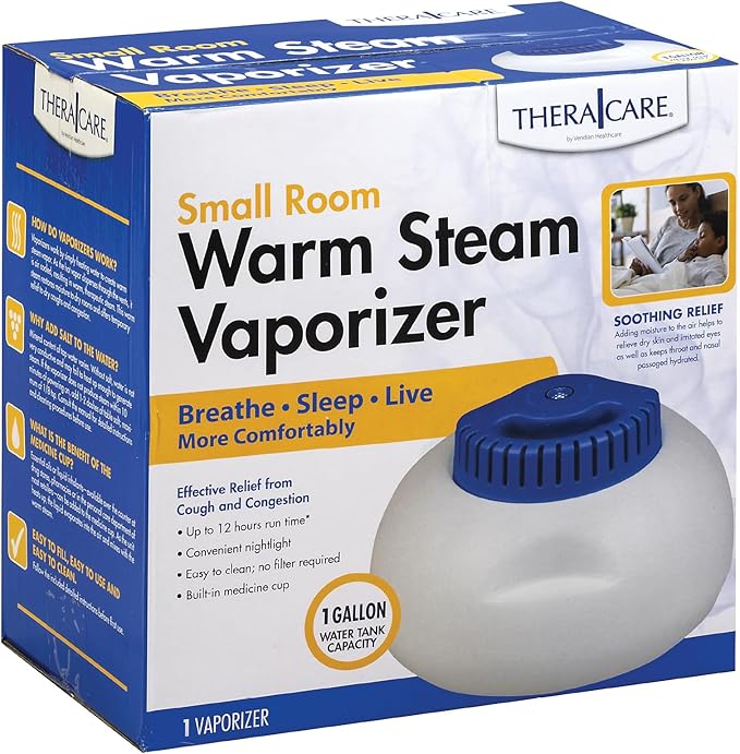 TheraCare Warm Steam Vaporizer | for Small Size Rooms | No Filter Required | Cold and Congestion Relief | Natural, Safe, Effective | Whole Family Comfort