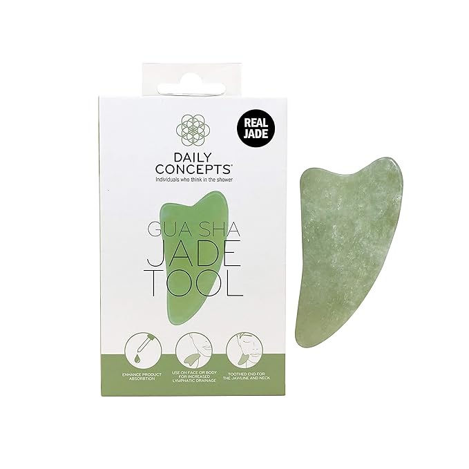 Daily Concepts Gua Sha Jade Facial Tool, Renews Skin By Increasing Blood Flow and Flushing Out Lymphatic Drainage, Stimulating Skin for Radiant Results!