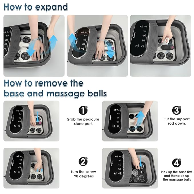 Ranjova Collapsible Foot Spa Electric Rotary Massage, Foot Bath with Remote Control, Heat, Bubble, Temp Control, and 24 Motorized Shiatsu Massage Balls, Pedicure Foot Spa Tub for Stress Relief (Black)